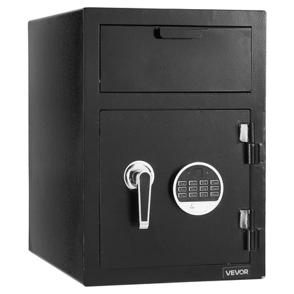 1.2 Cubic Feet Drop Safe, Large Capacity Front Drop Slot Safe Box with Digital Keypad, Heavy Duty 2 Tiers Cash Depository Box with Spare Keys for Cash, Bank Slip, Jewelry, Document, Bill, Black