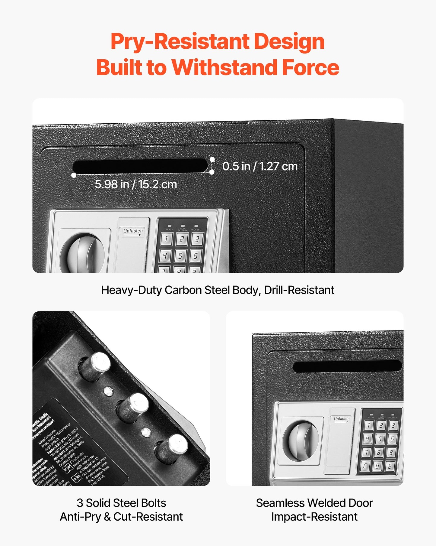 0.6 Cubic Feet Drop Safe, Drop Slot Safe Box with Password and Turn Knob, Heavy Duty Compact Cash Depository Box with a Front Lock Slot for Cash, Bank Slips, Jewelry, Documents, Bills, Black