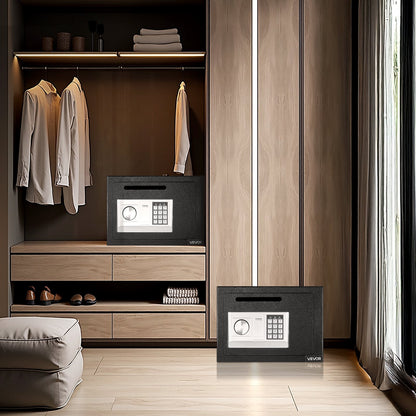 0.6 Cubic Feet Drop Safe, Drop Slot Safe Box with Password and Turn Knob, Heavy Duty Compact Cash Depository Box with a Front Lock Slot for Cash, Bank Slips, Jewelry, Documents, Bills, Black