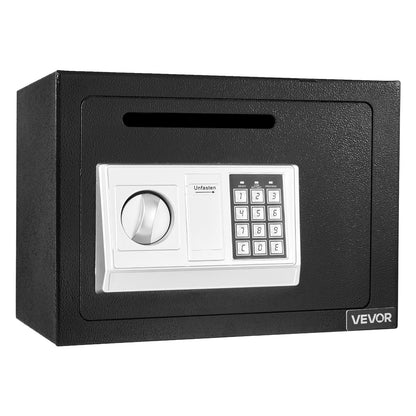 0.6 Cubic Feet Drop Safe, Drop Slot Safe Box with Password and Turn Knob, Heavy Duty Compact Cash Depository Box with a Front Lock Slot for Cash, Bank Slips, Jewelry, Documents, Bills, Black