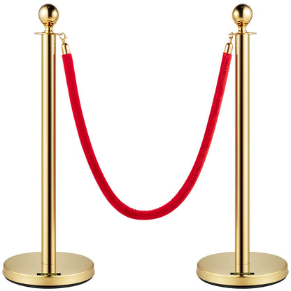 Velvet Ropes and Posts, 5 ft/1.5 m Red Rope, Stainless Steel Gold Stanchion with Ball Top, Red Crowd Control Barrier Used for Theaters, Party, Wedding, Exhibition, Ticket Offices Pack Sets (6)