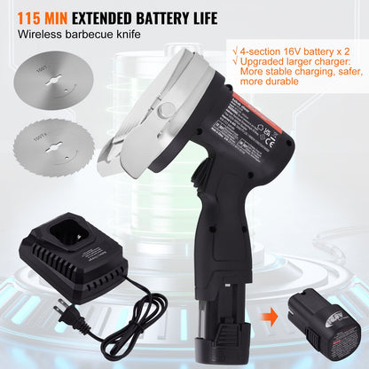 Electric Shawarma Knife, 80W Cordless Battery Professional Turkish Knife, Commercial Stainless Steel Gyro Cutter, Doner Kebab Meat Slicer with 2 Blades, Φ4"/100mm, 0-8mm Adjustable Thickness