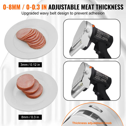 Electric Shawarma Knife, 80W Cordless Battery Professional Turkish Knife, Commercial Stainless Steel Gyro Cutter, Doner Kebab Meat Slicer with 2 Blades, Φ4"/100mm, 0-8mm Adjustable Thickness