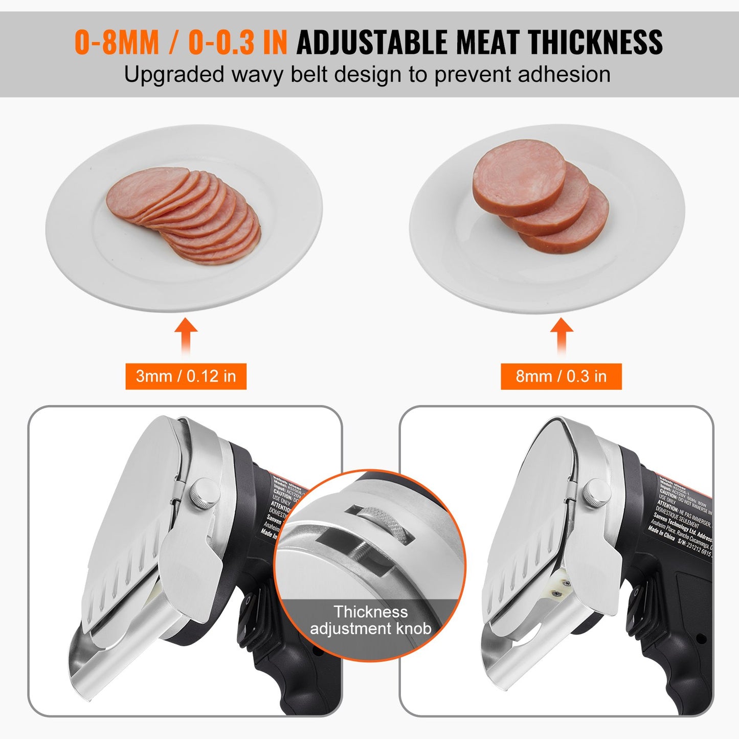 Electric Shawarma Knife, 80W Professional Turkish Kebab Knife, Commercial Stainless Steel Gyro Cutter, Doner Kebab Meat Slicer with 2 Blades, Φ4"/100mm Blade Diameter, 0-8mm Adjustable Thickness