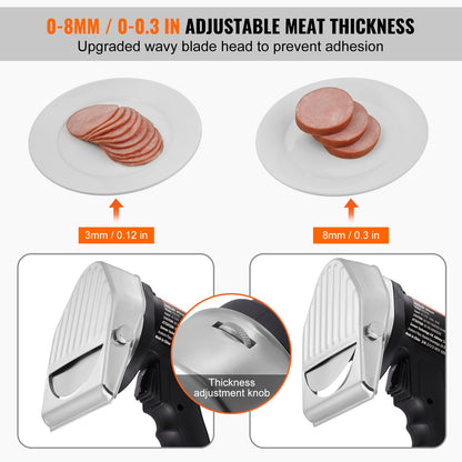 Electric Shawarma Knife, 80W Professional Turkish Kebab Knife, Commercial Stainless Steel Gyro Cutter, Doner Kebab Meat Slicer with 2 Blades, Φ4"/100mm Blade Diameter, 0-8mm Adjustable Thickness