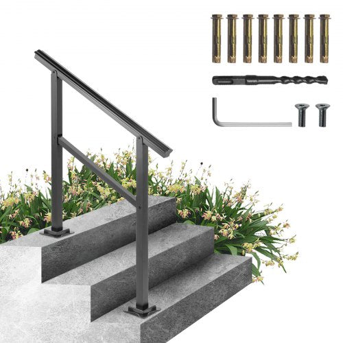 Outdoor Handrail 74.8 kg Load Handrail Outdoor Stairs Aluminum Stair Handrail 91.4x88.9 cm Outdoor Stair Railing Transitional Range from 0 to 50° Staircase Handrail Fits 2-3 Steps with Screw Kit
