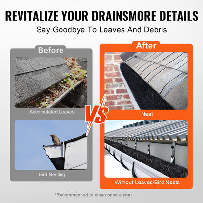 Gutter Brush, 60 Feet Total Length 4.33 inch Diameter Gutter Cleaning Tools, Ground-Level Gutter Brush Leaf Guard for 5 Inch Gutters, Easily Clear roof Leaves and Debris, 20 Pack