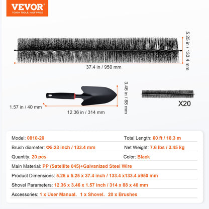 Gutter Brush, 60 Feet Total Length 5.25 inch Diameter Gutter Cleaning Tools, Ground-Level Gutter Brush Leaf Guard for 5 Inch Gutters, Easily Clear roof Leaves and Debris, 20 Pack