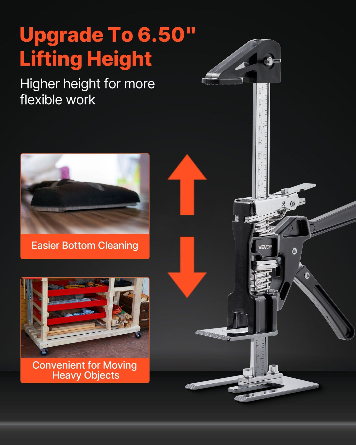 Arbeitssparender Armheber, 2 Stück, 200 kg Tragkraft, Hubhöhe bis zu 165 mm, Metall-Handheber mit Magnetwasserwaage, 2 Einstellmodi, für Türen, Fenster, Möbel, Holzbearbeitung, Schwarz