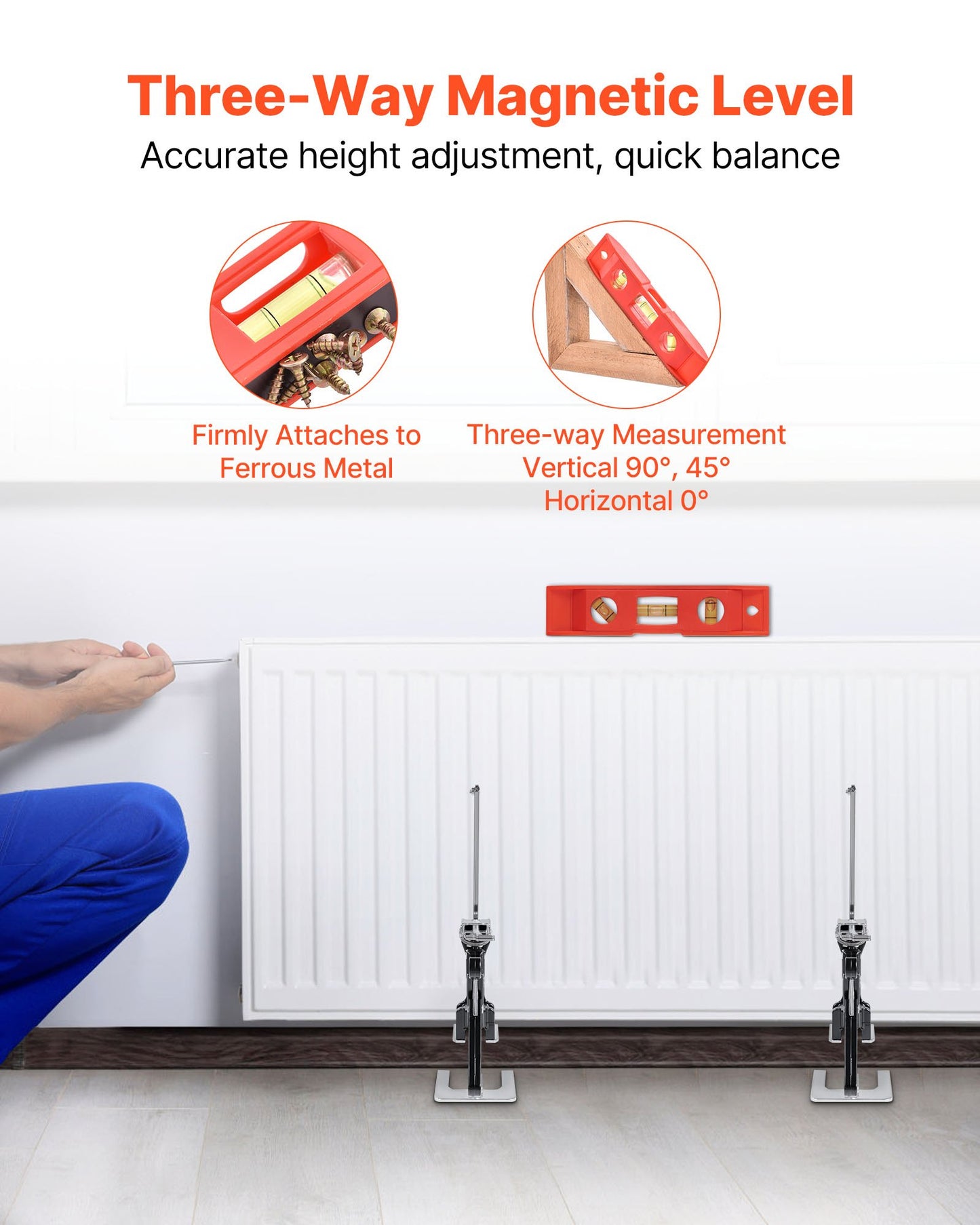 Arbeitssparender Armheber, 2 Stück, 200 kg Tragkraft, Hubhöhe bis zu 165 mm, Metall-Handheber mit Magnetwasserwaage, 2 Einstellmodi, für Türen, Fenster, Möbel, Holzbearbeitung, Schwarz