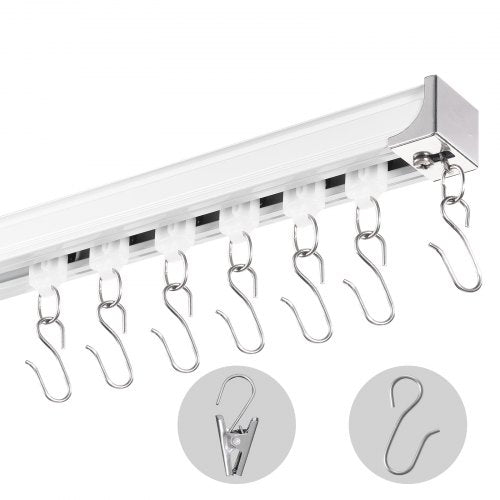 Ceiling Curtain Track Set, 17.7 FT/5.4 Meter, Sliding Ceiling Track System for Curtains, Room Divider Curtain Track Ceiling/Wall Mounted for Living Room Bedroom with Hooks and Hardware, White