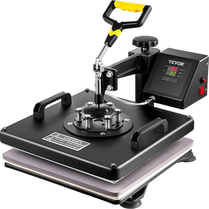 VEVR Heat Press Machine, 15 x 15 Inch, 5 in 1 Combo Swing Away T-Shirt Sublimation Transfer Printer with Teflon Coated, Mug/Hat/Plate Accessories Included, ETL/FCC Certificated, Black