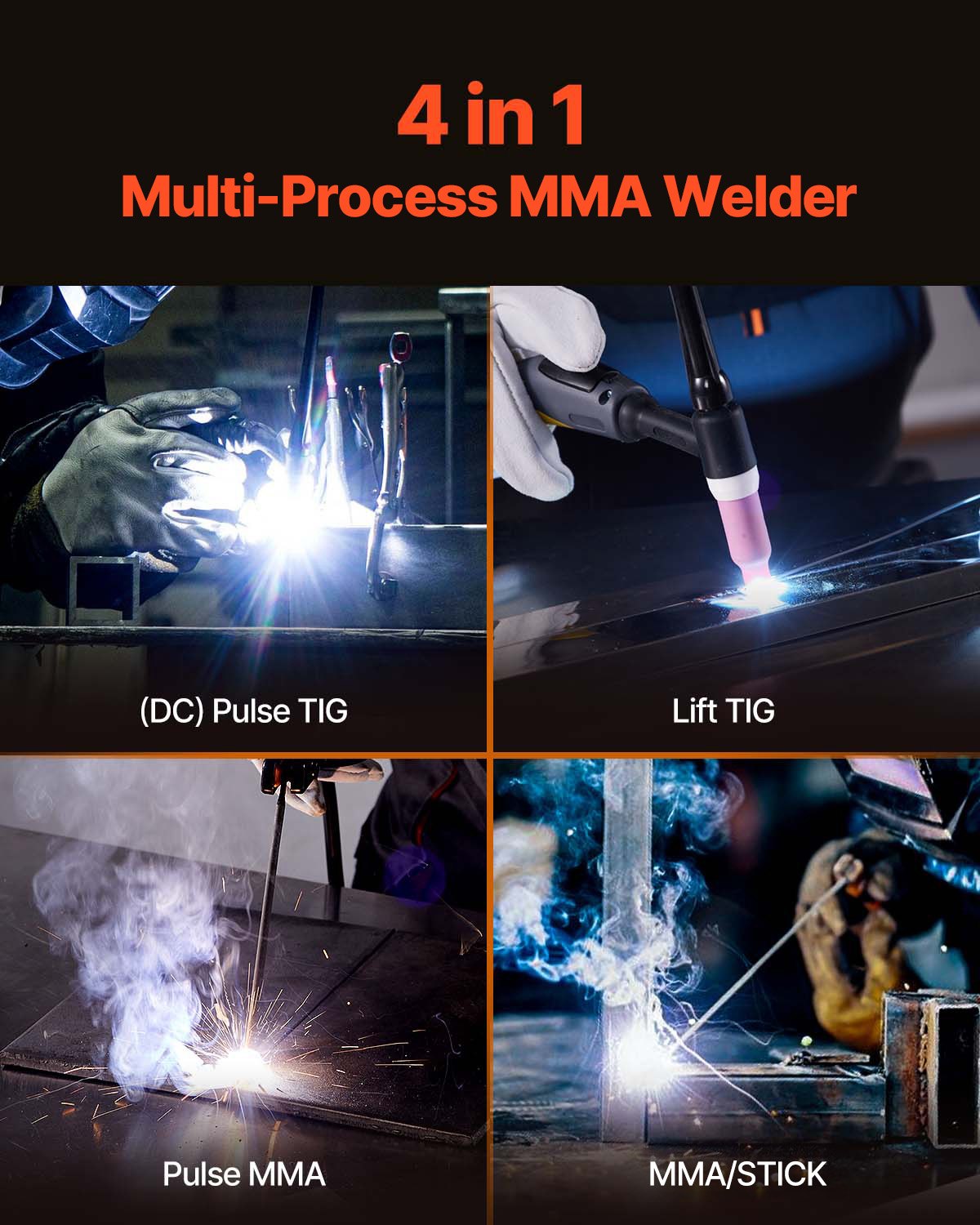 MMA Welder, 140A 4-in-1 Welding Machine - MMA (Stick)/DC Pulse MMA/DC Pulse TIG/Lift TIG, LED Display Electric Welder Machine with Synergic Control, IGBT Inverter, Hot Start