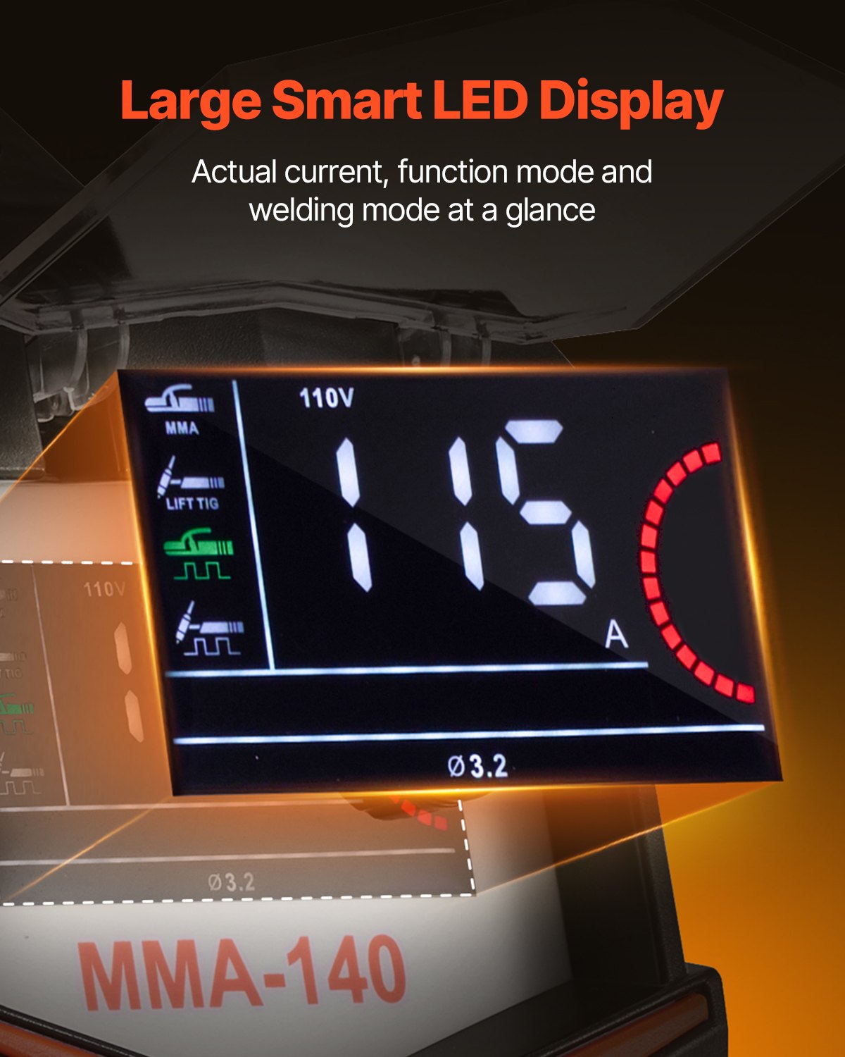 MMA Welder, 140A 4-in-1 Welding Machine - MMA (Stick)/DC Pulse MMA/DC Pulse TIG/Lift TIG, LED Display Electric Welder Machine with Synergic Control, IGBT Inverter, Hot Start