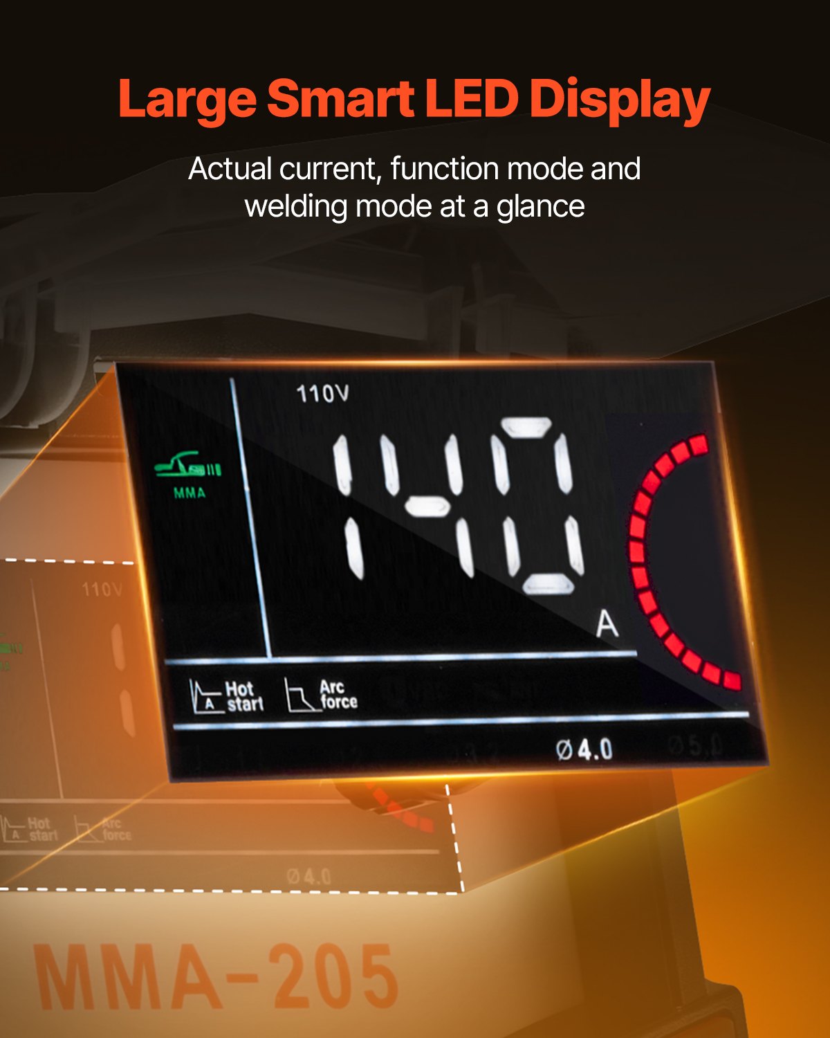 MMA Welder, 205A 2-in-1 MMA Lift TIG Stick Welding Machine, IGBT Inverter Portable Welder Machine with Digital Display, Hot Start Arc Force Anti-Stick (Lift Torch Not Included)