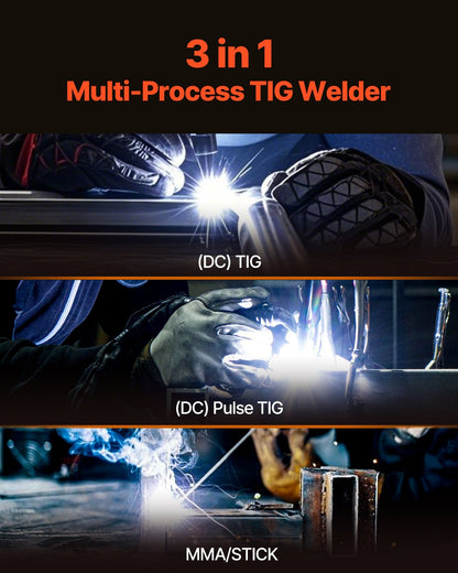 TIG Welder, 205A 3-In-1 Welding Machine (Large LED Display)- DC TIG/DC Pulse TIG/MMA(Stick), Electric Welder with IGBT Inverter High-Frequency Start