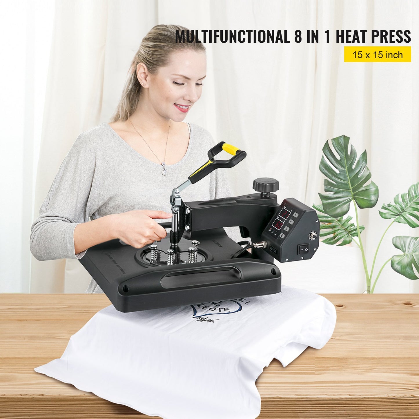 Heat Press Machine 38.1x38.1 cm 8 In 1 Heat Press 1000W Sublimation Machine 360° Rotation Swing Away Heat Press 8 In 1 Shirt Printing Machine Dual-Tube Heating for DIY T-Shirts Cap Mugs (Black)
