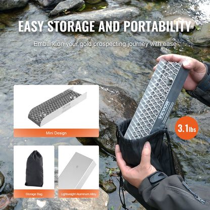 Gold Panning Kit With Mini Sluice Box, 12" Aluminum Gold Mining Equipment, 16 PCS Gold Prospecting Kit with Gold Pan, Classifier Screen, Separating Magnet, Drawstring Backpack and Accessories