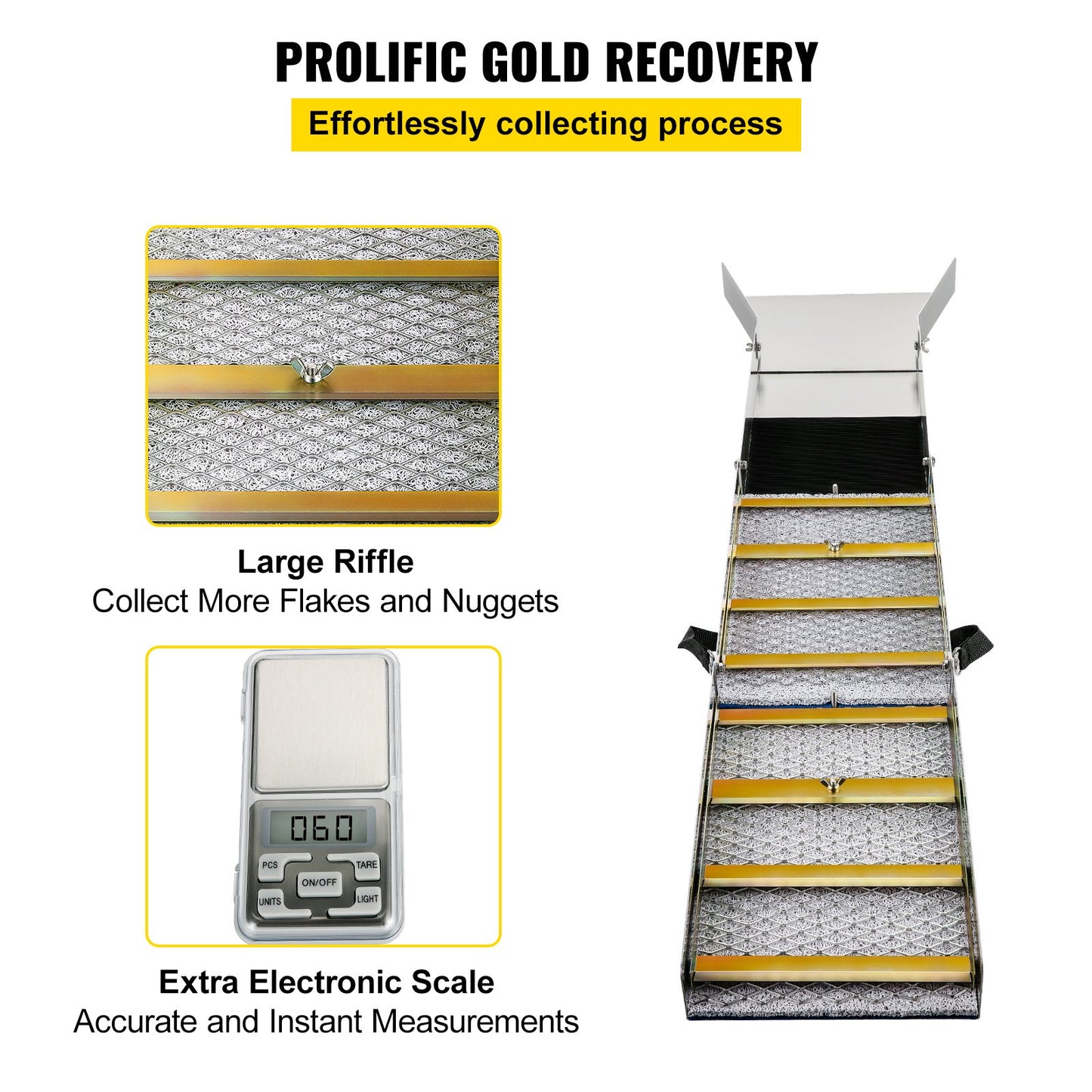 Faltbare Goldwaschrinne aus Aluminiumlegierung, kompakte 50-Zoll-Goldwaschrinne, leichte Goldwaschanlage, tragbare Goldwaschrinne mit Moos, Fluss, Bach, Goldwaschen, Prospektion, Baggern