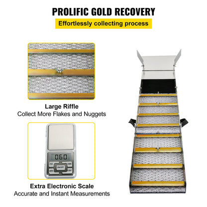 Faltbare Goldwaschrinne aus Aluminiumlegierung, kompakte 50-Zoll-Goldwaschrinne, leichte Goldwaschanlage, tragbare Goldwaschrinne mit Moos, Fluss, Bach, Goldwaschen, Prospektion, Baggern