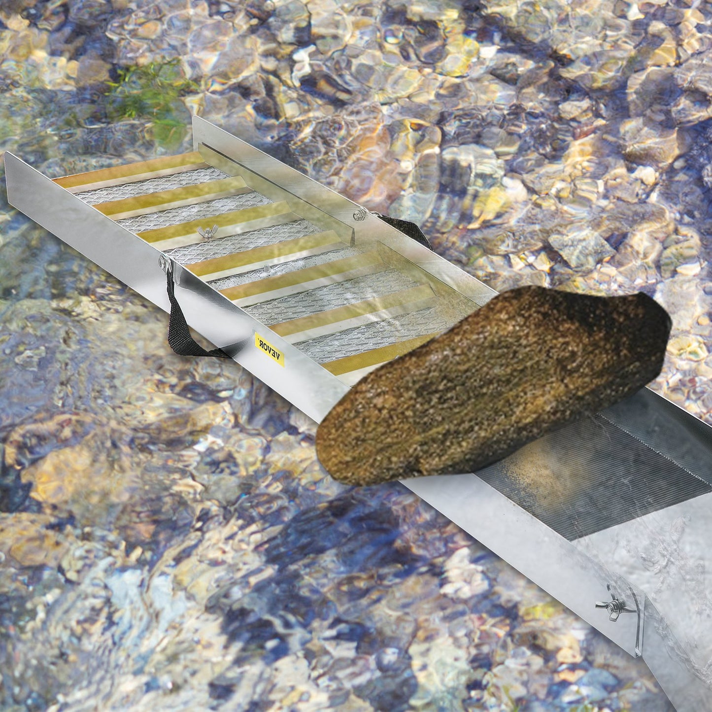 Faltbare Goldwaschrinne aus Aluminiumlegierung, kompakte 50-Zoll-Goldwaschrinne, leichte Goldwaschanlage, tragbare Goldwaschrinne mit Moos, Fluss, Bach, Goldwaschen, Prospektion, Baggern