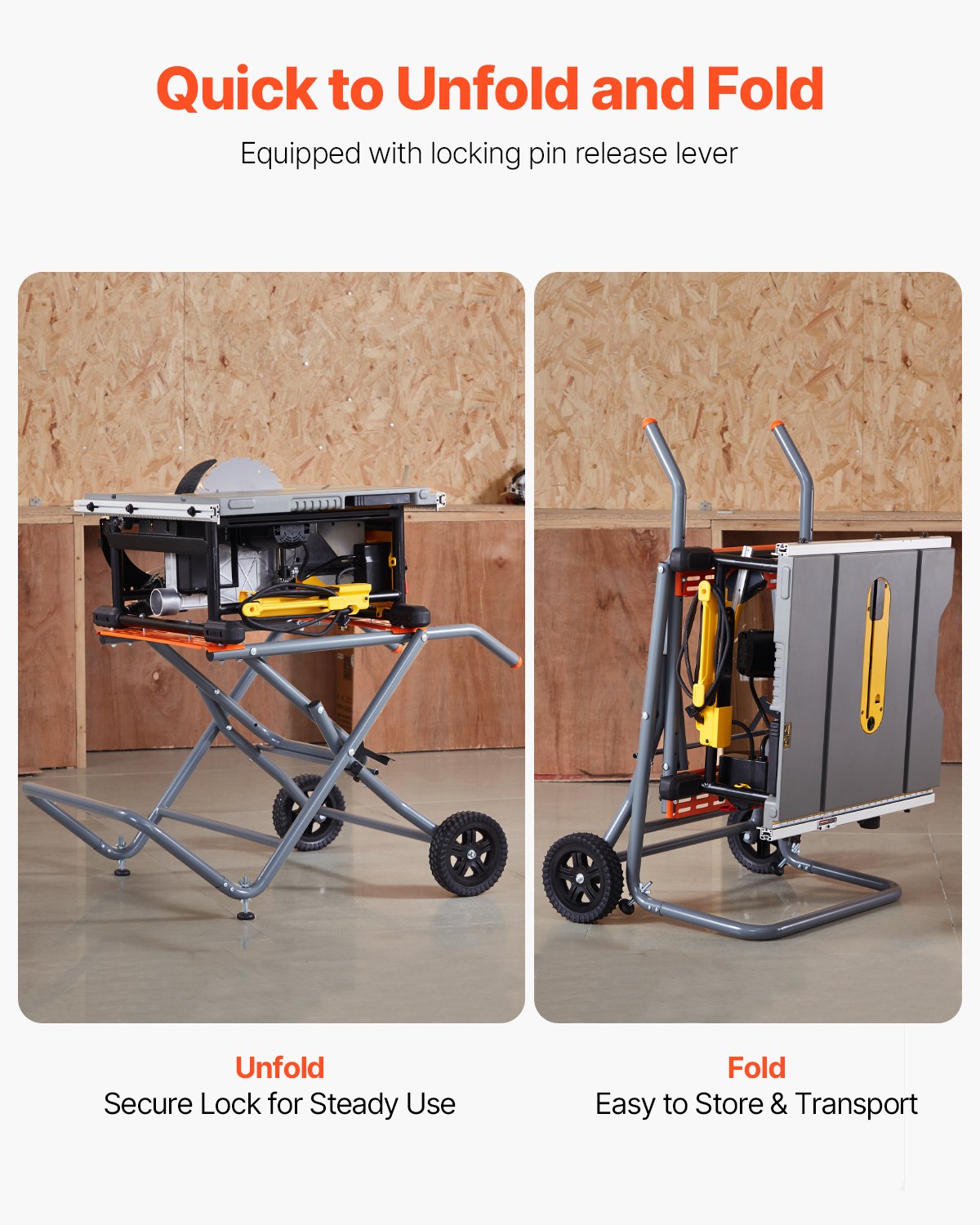 Portable Table Saw Stand, 159 kg/350 lbs Load Capacity, Rolling Foldable Table Saw Table with 203 mm/8 inches Rubber Wheels, Heavy Duty Construction, Easy Storage, Universal for Most Brands of Table Saws