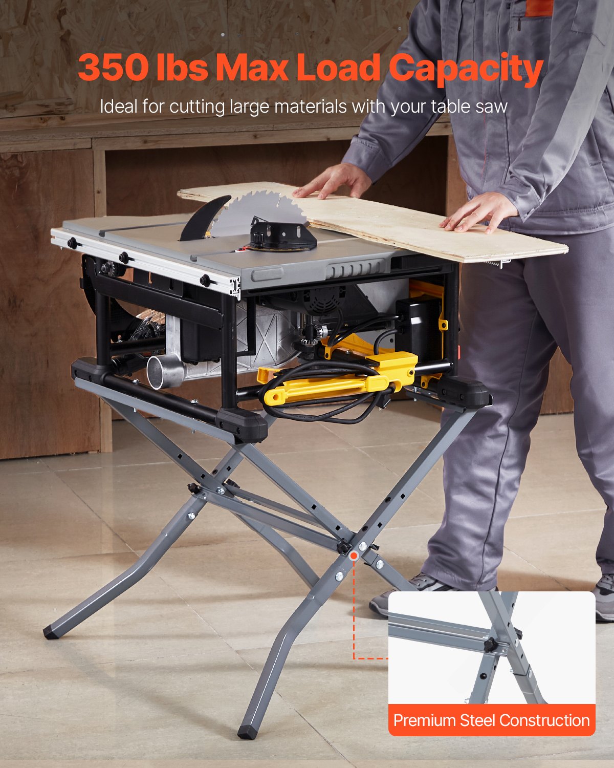 Table Saw Folding Stand, 350 lbs / 158.76 kg Load Capacity, Portable Compact Table Saw Stand, Heavy Duty Construction, Easy Storage, Foldable Design, Universal for Most Brands of Table Saws