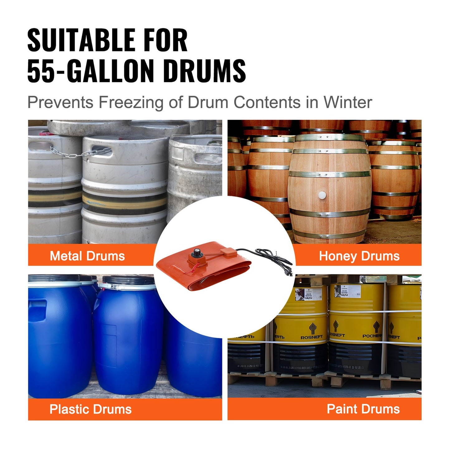 208,2-Liter-Metallfassheizung, 1200 Watt, 25,4 cm Breite, 30–150 °C einstellbar