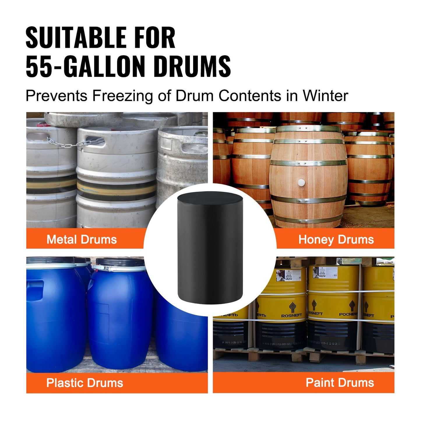 208.2 L Metal Drum Heater 1300W 0-63°C Adjustable w/ Independent Thermostat