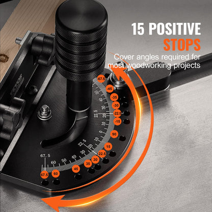 Precision Miter Gauge, Standard Slot 19 x 9.5 mm, Aluminum Alloy Table Saw Miter Gauge with 61 cm Grating 15 Angle Stops Adjustable Spring Loaded Plunger and Removable Disc, for Woodworking