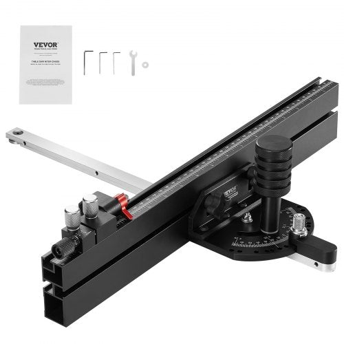 Precision Miter Gauge, Standard Slot 19 x 9.5 mm, Aluminum Alloy Table Saw Miter Gauge with 45.7 cm Grating 15 Angle Stops Adjustable Spring Loaded Plunger and Removable Disc, for Woodworking