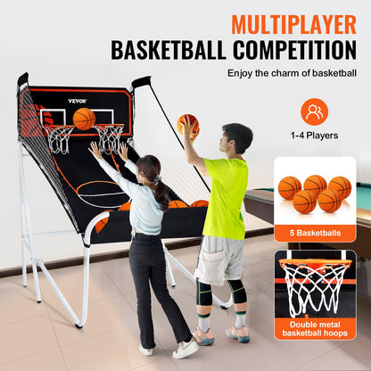 Foldable Basketball Arcade Game, 2 Player Indoor Basketball Game, Home Dual Shot Sport with 5 Balls, 8 Game Modes, Electronic Scoreboard, and Inflation Pump, for Kids, Adults (Black & White)