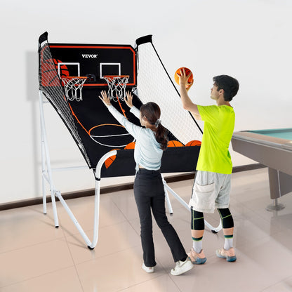 Foldable Basketball Arcade Game, 2 Player Indoor Basketball Game, Home Dual Shot Sport with 5 Balls, 8 Game Modes, Electronic Scoreboard, and Inflation Pump, for Kids, Adults (Black & White)