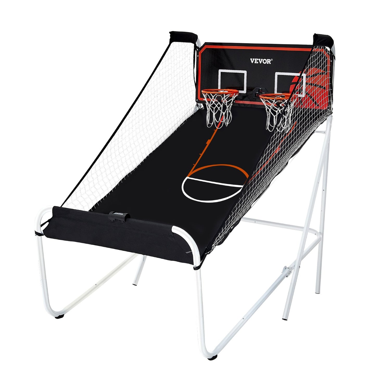 Foldable Basketball Arcade Game, 2 Player Indoor Basketball Game, Home Dual Shot Sport with 5 Balls, 8 Game Modes, Electronic Scoreboard, and Inflation Pump, for Kids, Adults (Black & White)