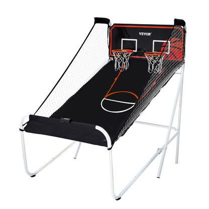 Foldable Basketball Arcade Game, 2 Player Indoor Basketball Game, Home Dual Shot Sport with 5 Balls, 8 Game Modes, Electronic Scoreboard, and Inflation Pump, for Kids, Adults (Black & White)