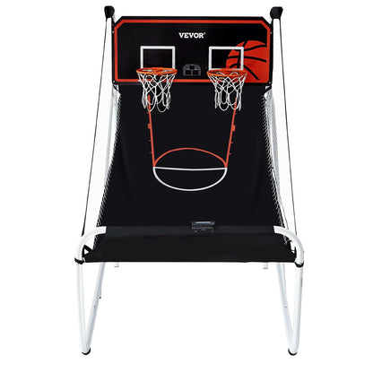 Foldable Basketball Arcade Game, 2 Player Indoor Basketball Game, Home Dual Shot Sport with 5 Balls, 8 Game Modes, Electronic Scoreboard, and Inflation Pump, for Kids, Adults (Black & White)