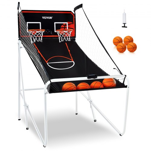 Foldable Basketball Arcade Game, 2 Player Indoor Basketball Game, Home Dual Shot Sport with 4 Balls, 8 Game Modes, Electronic Scoreboard, and Inflation Pump, for Kids, Adults (Black & White)