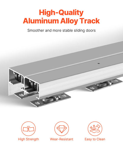 Bypass Door Hardware, 6ft Heavy Duty Bypass Sliding Door Hardware Kit, Aluminum Alloy Sliding Closet Door Hardware Set for 2 Door System, Fit Door Thickness 1 3/8 " - 1 3/4", Easy to Install