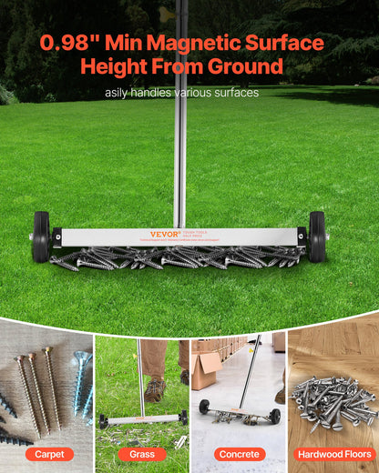 Magnetic Sweeper with Wheels, 43 cm, 4.5 kg Load Capacity, Lightweight Magnetic Pickup Sweeper with Adjustable Handle, Pick Up Nails and Screws, Easy Cleanup for Garages, Roofing Projects