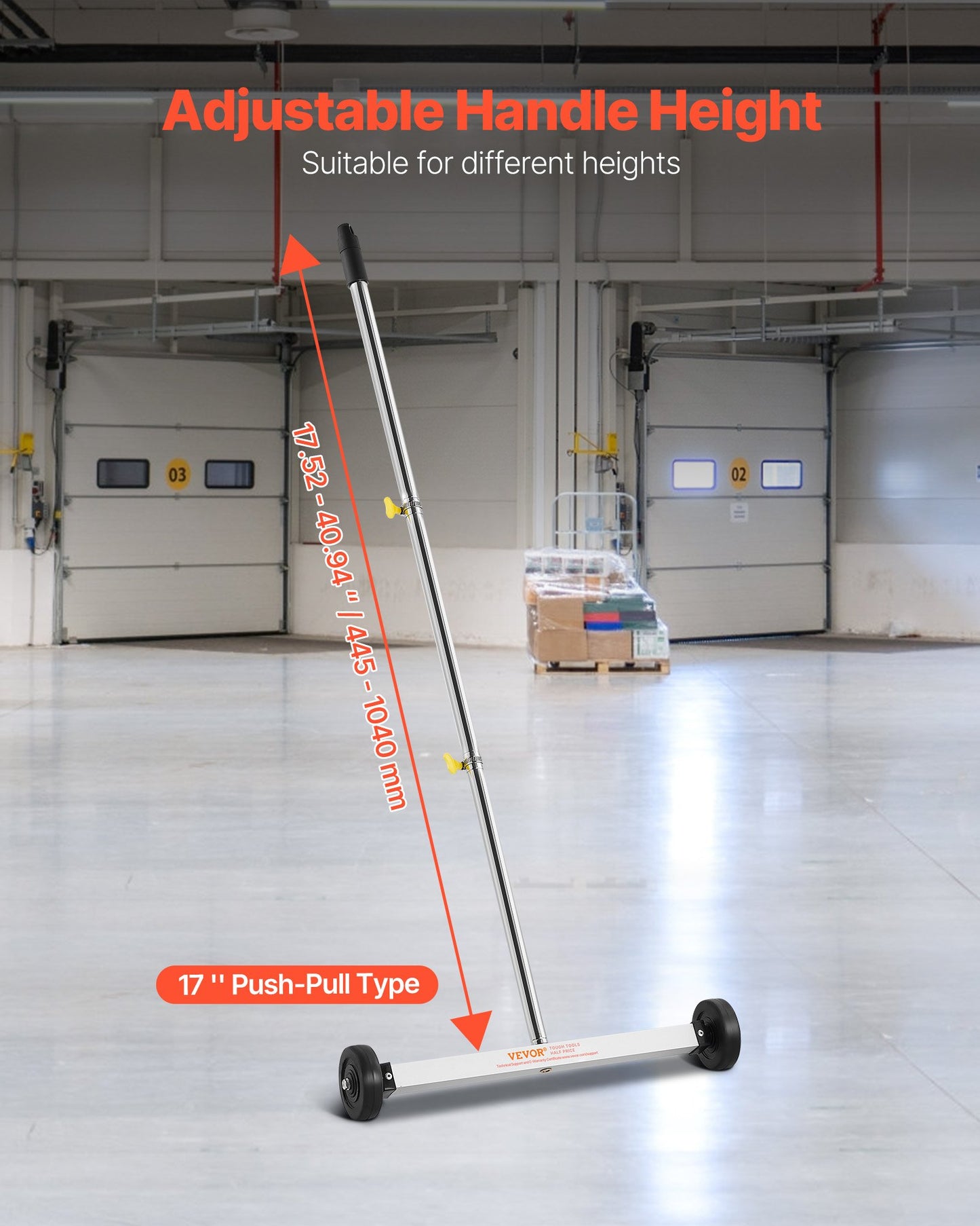 Magnetic Sweeper with Wheels, 43 cm, 4.5 kg Load Capacity, Lightweight Magnetic Pickup Sweeper with Adjustable Handle, Pick Up Nails and Screws, Easy Cleanup for Garages, Roofing Projects