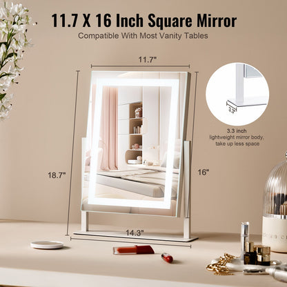 Vanity Mirror with Lights, Three Color Lighting Modes, Lighted Makeup LED Mirror, and 5X Magnification Mirror, Smart Touch Control, 360°Rotation (16.1x11.8 in, White)