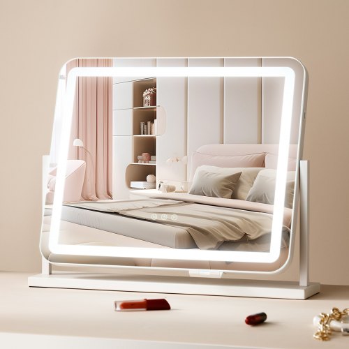 Vanity Mirror with Lights, Three Color Lighting Modes, Lighted Makeup LED Mirror, and 5X Magnification,USB Port, Smart Touch Control, 360°Rotation (21.7x17.7 in, White)