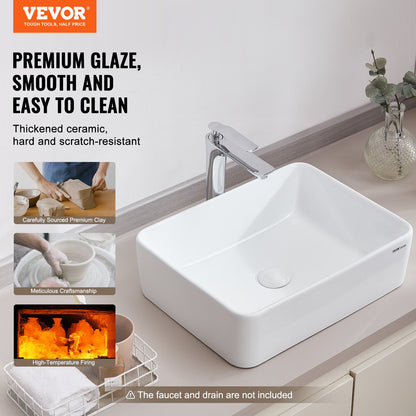 Rectangle Vessel Sink, 19" x 14.7" Bathroom Vessel Sink Countertop, White Ceramic Bathroom Sinks Above Counter, Modern Style, Bright and Elegant, Well-Packaged for Bathroom, Hotel, Toilet, RV