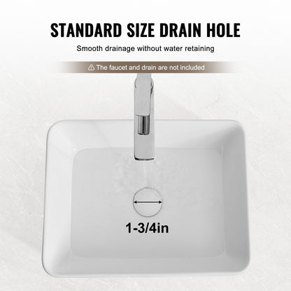 Rectangle Vessel Sink, 19" x 14.7" Bathroom Vessel Sink Countertop, White Ceramic Bathroom Sinks Above Counter, Modern Style, Bright and Elegant, Well-Packaged for Bathroom, Hotel, Toilet, RV