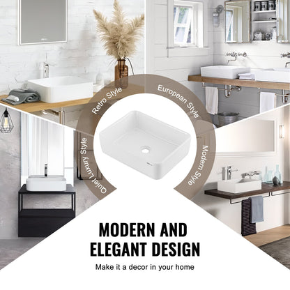 Rectangle Vessel Sink, 19" x 14.7" Bathroom Vessel Sink Countertop, White Ceramic Bathroom Sinks Above Counter, Modern Style, Bright and Elegant, Well-Packaged for Bathroom, Hotel, Toilet, RV