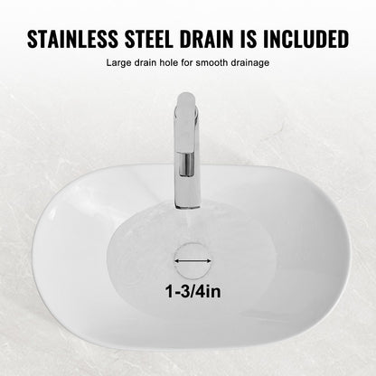 Oval Vessel Sink, 23.3" x 14.2" Bathroom Vessel Sink Bowl Countertop, White Ceramic Bathroom Sinks Above Counter, Bowl Sink with Modern Style, Well-Packaged for Bathroom, Hotel, Toilet, RV