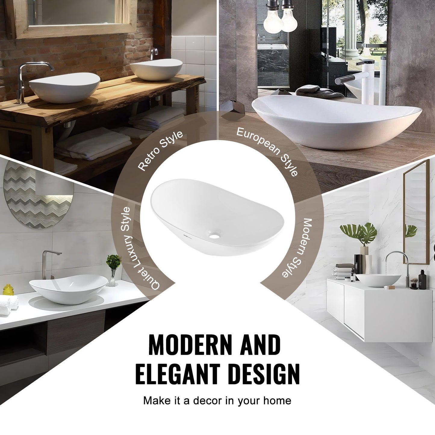 Oval Vessel Sink, 23.3" x 14.2" Bathroom Vessel Sink Bowl Countertop, White Ceramic Bathroom Sinks Above Counter, Bowl Sink with Modern Style, Well-Packaged for Bathroom, Hotel, Toilet, RV