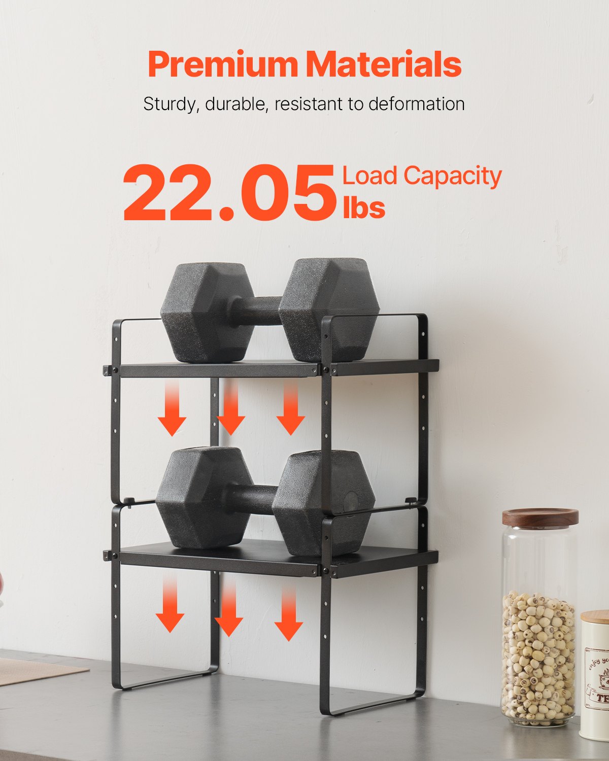 Adjustable Kitchen Cabinet Shelf Organizer, Expandable 2 Tier Cabinet Shelf, Stackable Countertop Organizers and Storage Shelf Risers, Pantry Organizers for Kitchen Bathroom Office, Black