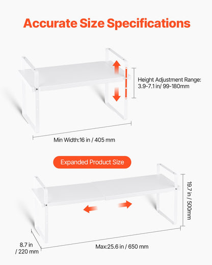 Verstellbarer Küchenschrank-Organizer, ausziehbares 2-stöckiges Schrankregal, stapelbare Arbeitsplatten-Organizer und Regalerhöhungen, Vorratskammer-Organizer für Küche, Bad und Büro, Weiß
