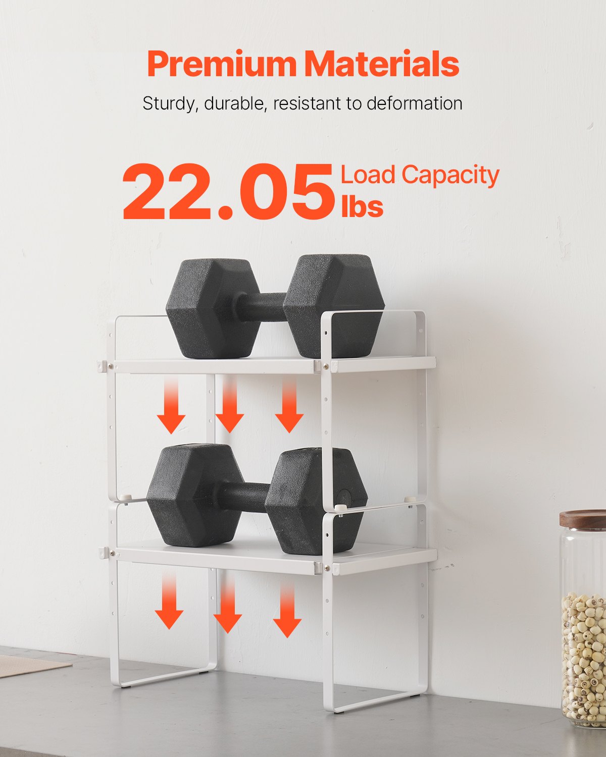 Verstellbarer Küchenschrank-Organizer, ausziehbares 2-stöckiges Schrankregal, stapelbare Arbeitsplatten-Organizer und Regalerhöhungen, Vorratskammer-Organizer für Küche, Bad und Büro, Weiß